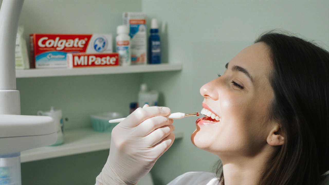 Zubní lékař aplikuje ochranný fluoridový lak na zuby pacienta