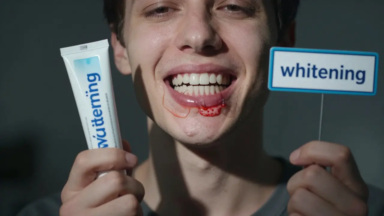 Člověk stojí před volbou mezi bělící pastou a zubní klinikou.