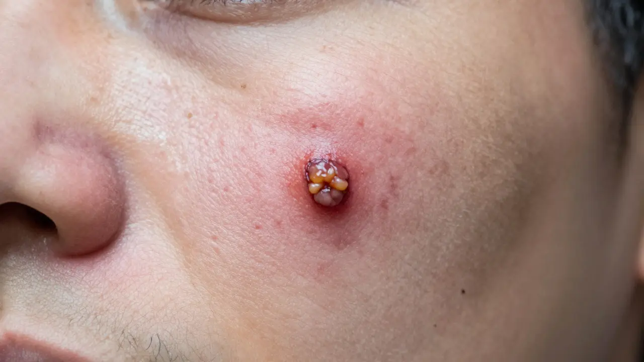 Zánětlivý otok tváře způsobený apikálním abscesem