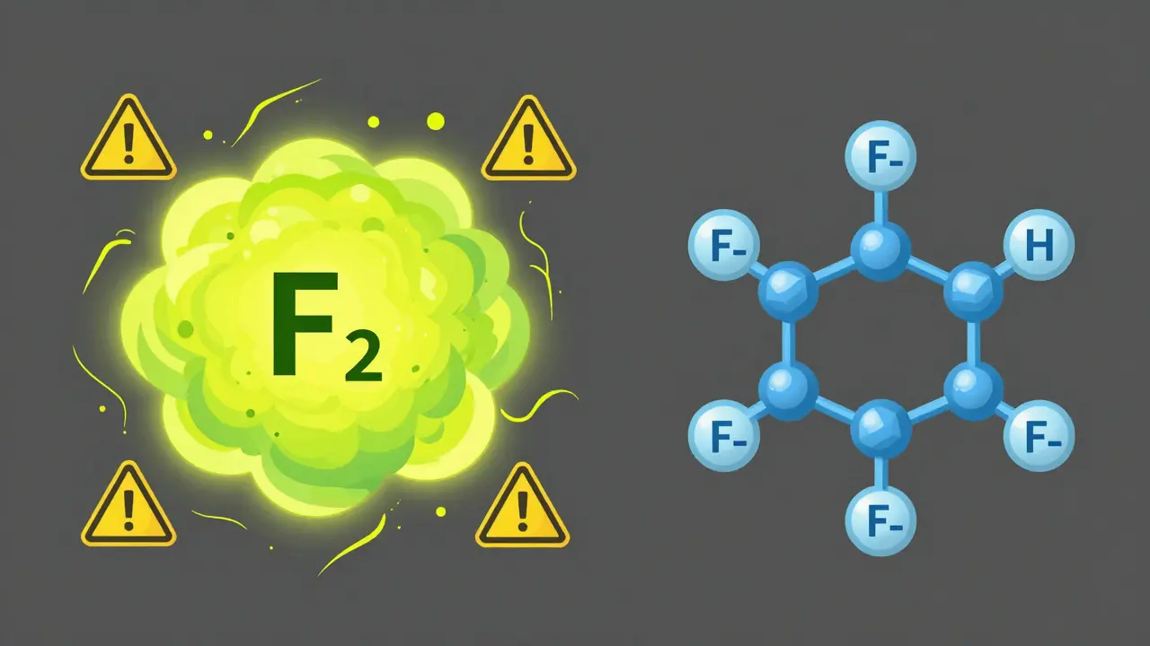 Ilustrace rozdílů mezi nebezpečným fluorem a fluoridem