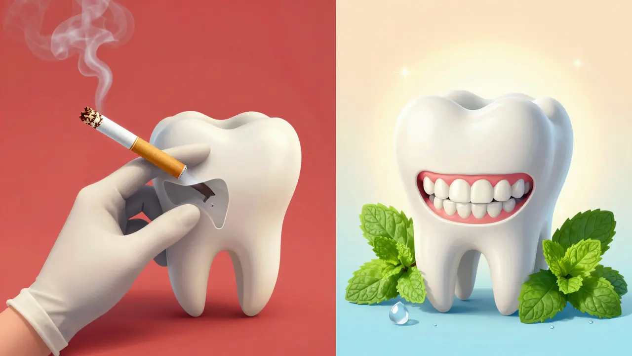 Konceptuální srovnání kouření a dobré ústní hygieny pro implantáty