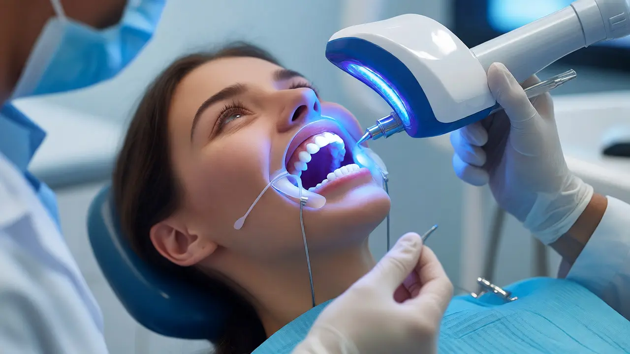 Profesionální bělení zubů pomocí UV světla v ordinaci
