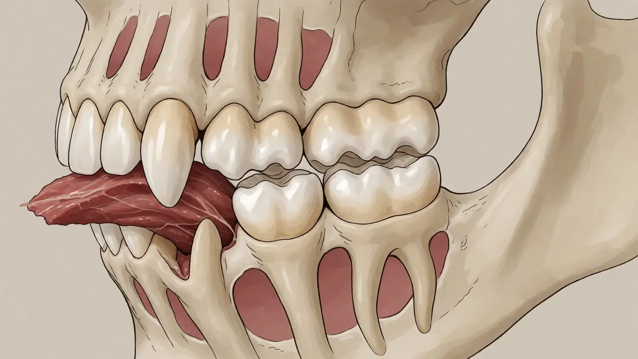 Anatomický řez zubů při drcení masa